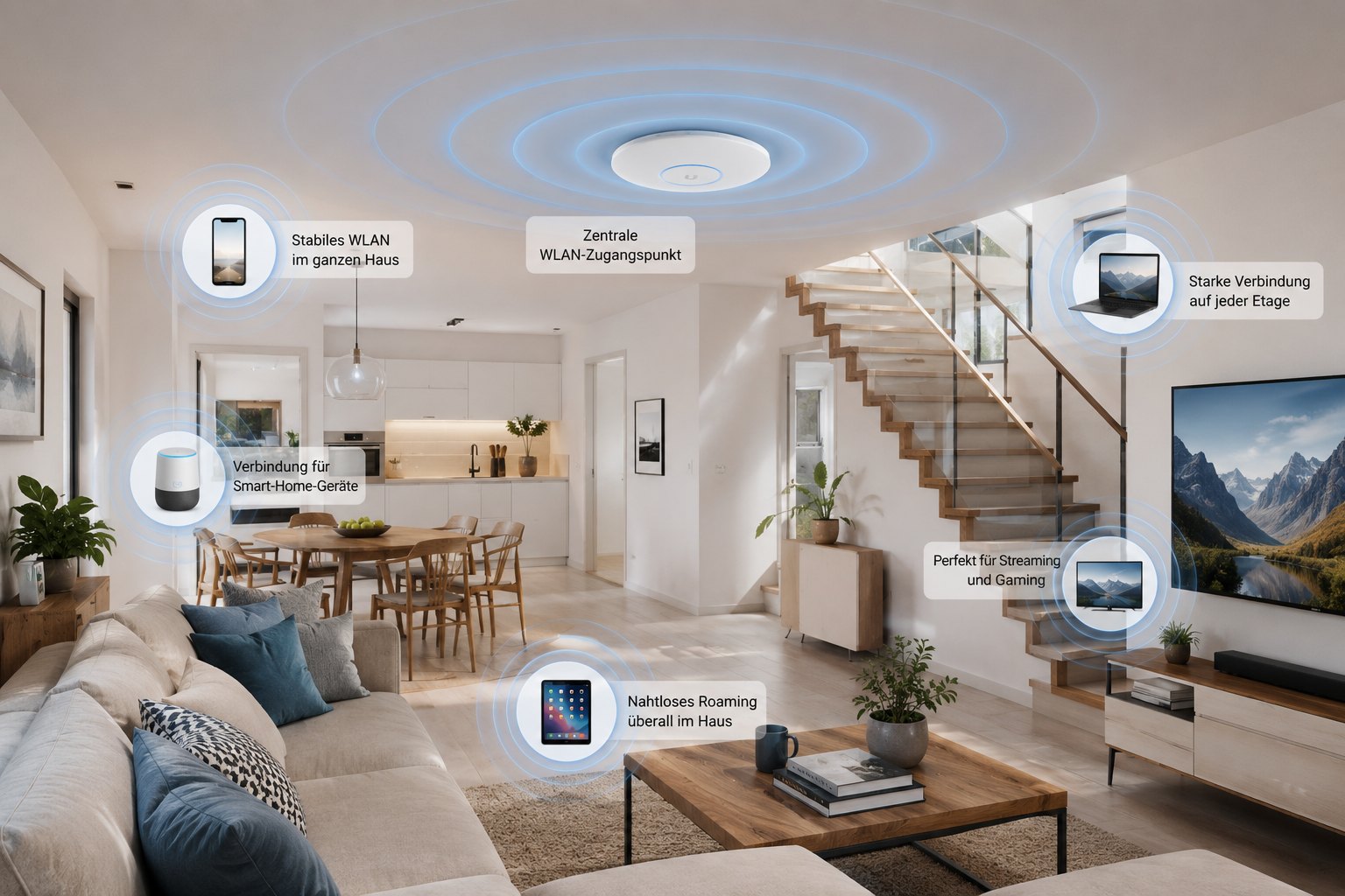 WLAN & Netzwerksysteme im ganzen Haus – zentraler Access Point, nahtloses Roaming, Smart Home